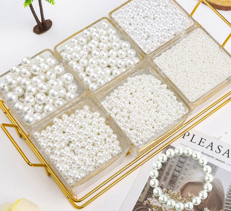Wavlakth White Pearl Beads for Jewelry Making  Wavlakth 1750pcs Ivory Pearl Craft Bead with Hole 4mm 6mm 8mm 10mm 12mm Loose Spacer Bead for Necklace Bracelet Earrings Ring Choker Wedding Dress Decor (Ivory) - Image 3